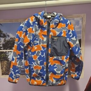 Boys M 10/12 L.L. Bean Blue and Orange Camo Fleece Jacket